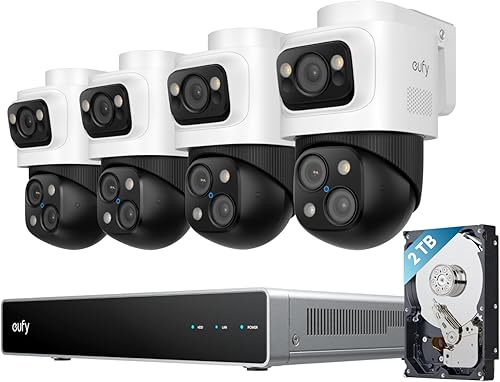 eufy Sistema de cámara de seguridad NVR 4K S4 Max, cable PoE, grabación 24/7, triple lente Bullet-PTZ Cam, 360° PTZ, hasta 16CH, seguimiento de