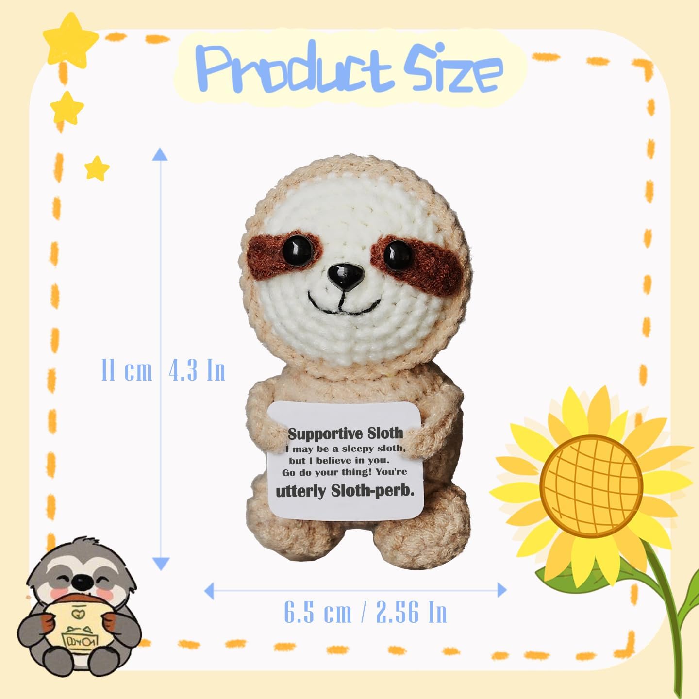 Sloth Gifts, Crochet Support Sloth– Handmade Emotional Cheer Support Funny Gifts for Friend Coworker Birthday Christmas Stocking Stuffer White Elephant Under 10 Dollars - Image 4