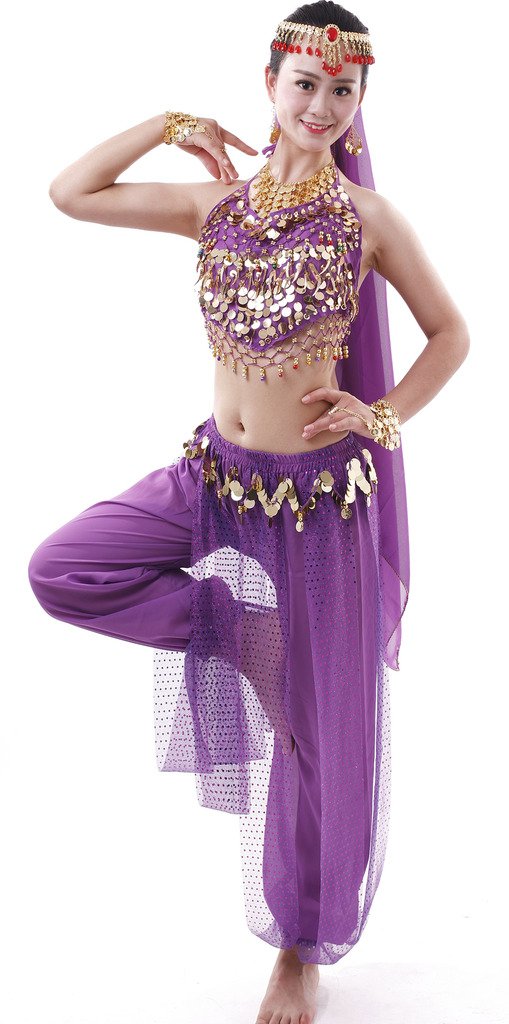 Astage Women Belly Dancer Halloween Costumes and Accessories Outfits Egyptian Style Purple, Fits UK 6-14 - Image 3