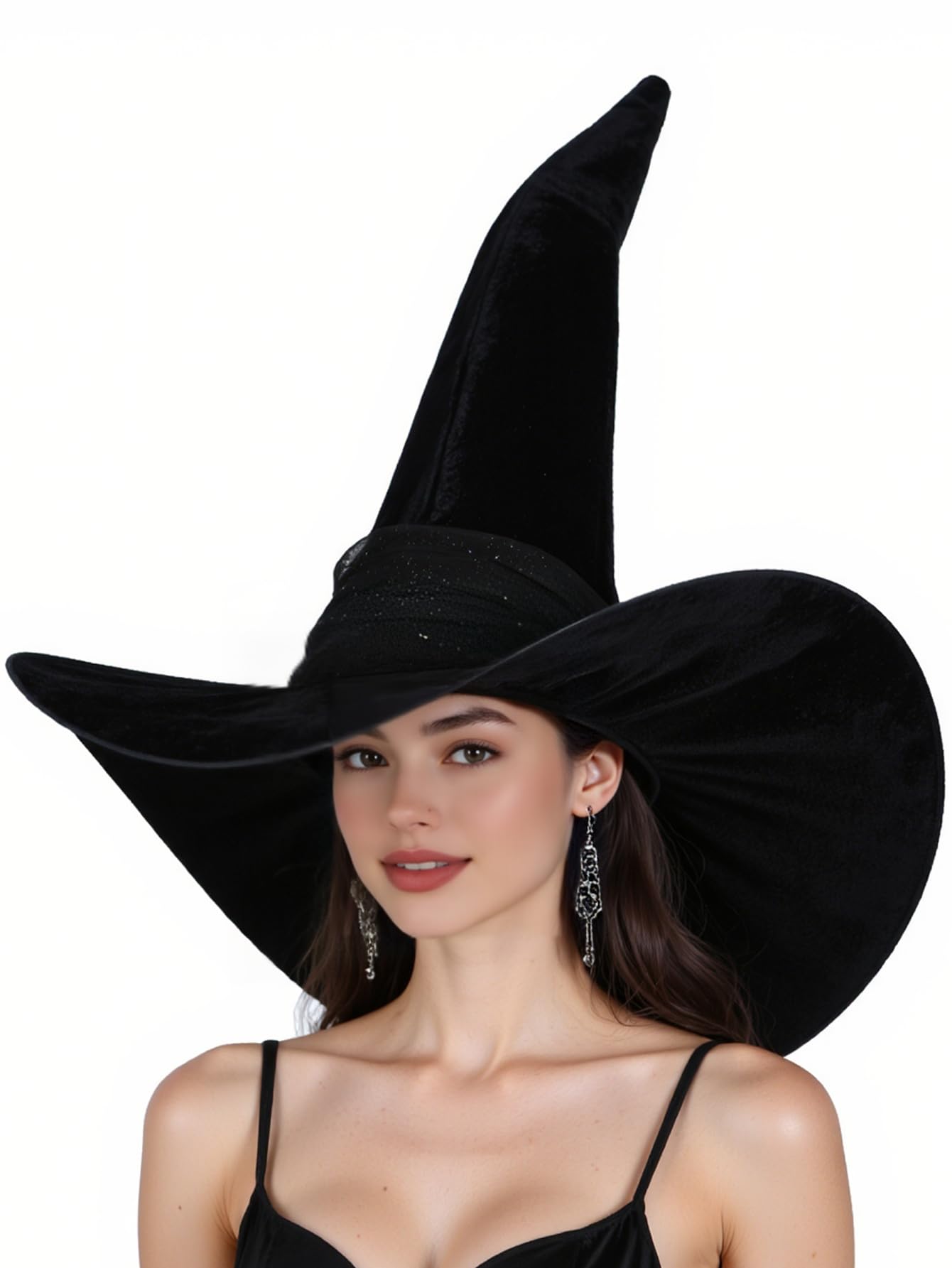 Witch Hat Halloween Adult Black Women's Large Witches Hat Costume Accessories for Party, Black, 23.6in