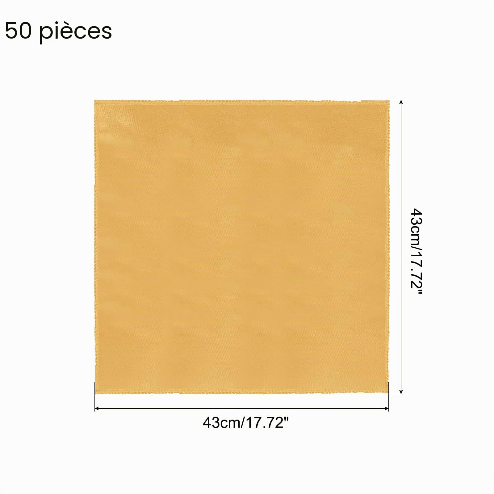 QUARKZMAN 50Pcs Serviettes de Table en Satin Doré en Polyester Carré Lumineux Serviette de Table en Tissu pour Événement Mariage Fête Décoration de Table, 17×17 Pouces