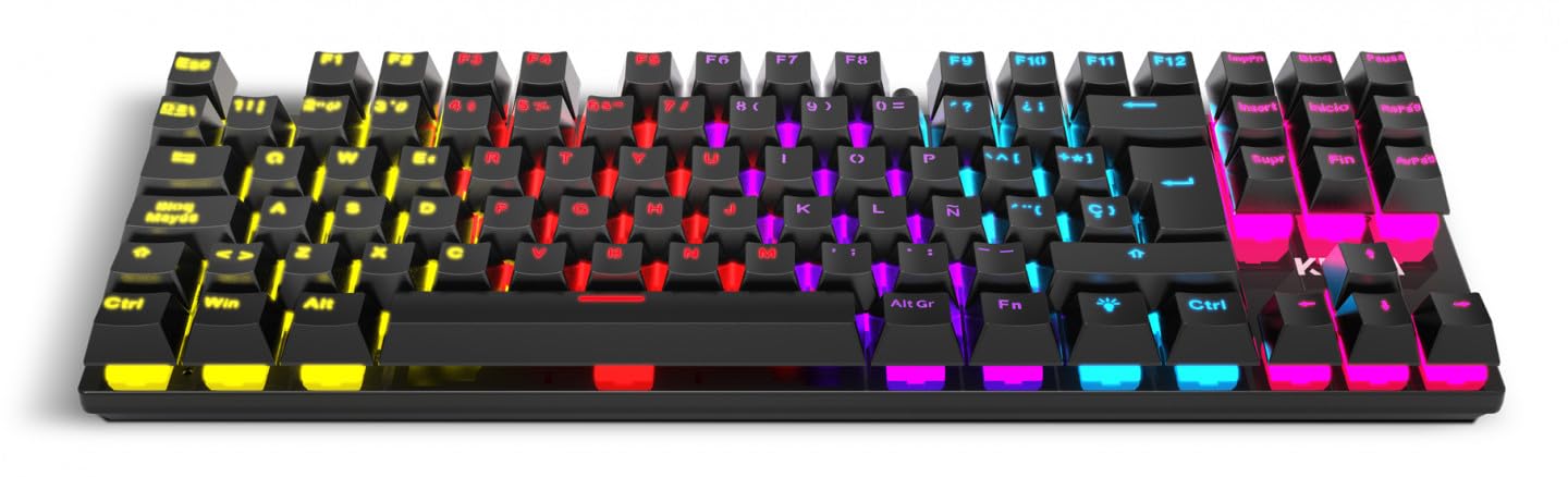 KROM KASIC TKL – Teclado mecánico Gaming RGB tenkeyless con Layout español, switches Rojos, retroiluminación Rainbow, 25 Teclas Anti-ghosting y 12 Multimedia, Modo Juego, USB – Negro
