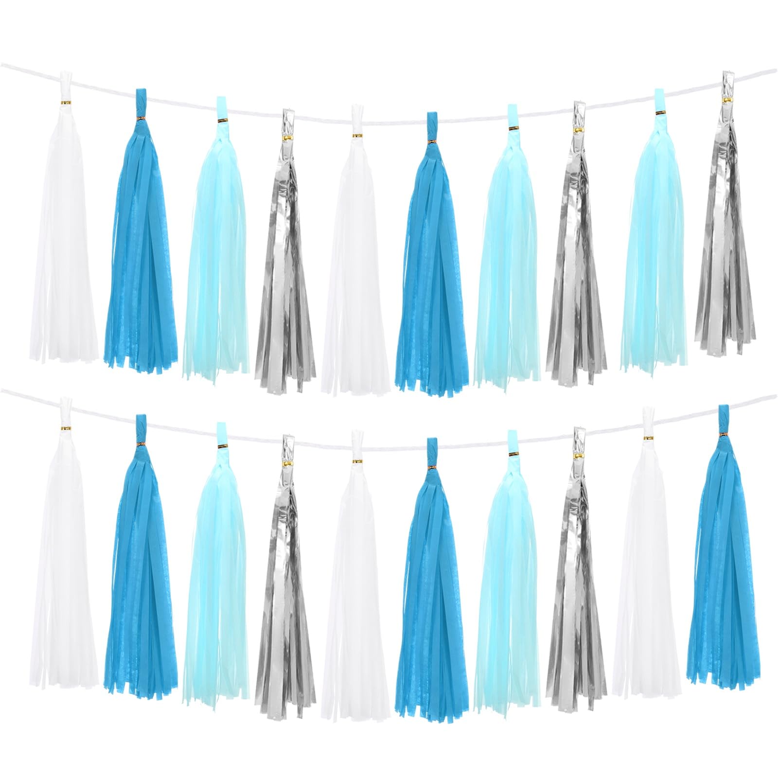 Guirnalda de borlas de papel de seda sourcing map de 40 piezas en blanco y azul para bodas