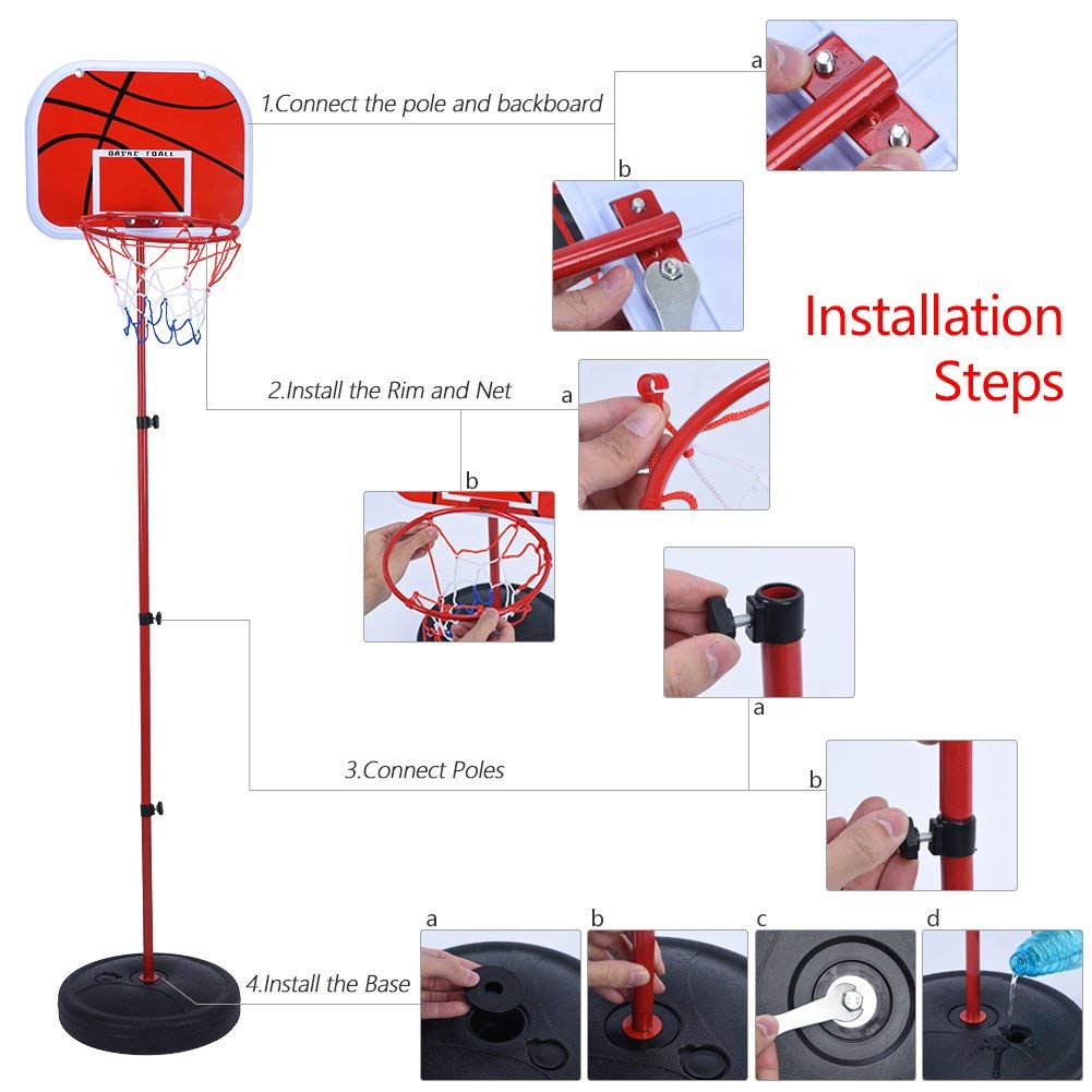 IRIS Basketball Stand, Free Stand Height Adjustable Backboard Hoop Kit with Pump Ball and Mounting Accessories Toy Set for Children Indoor Outdoor - Image 5 thumbnail