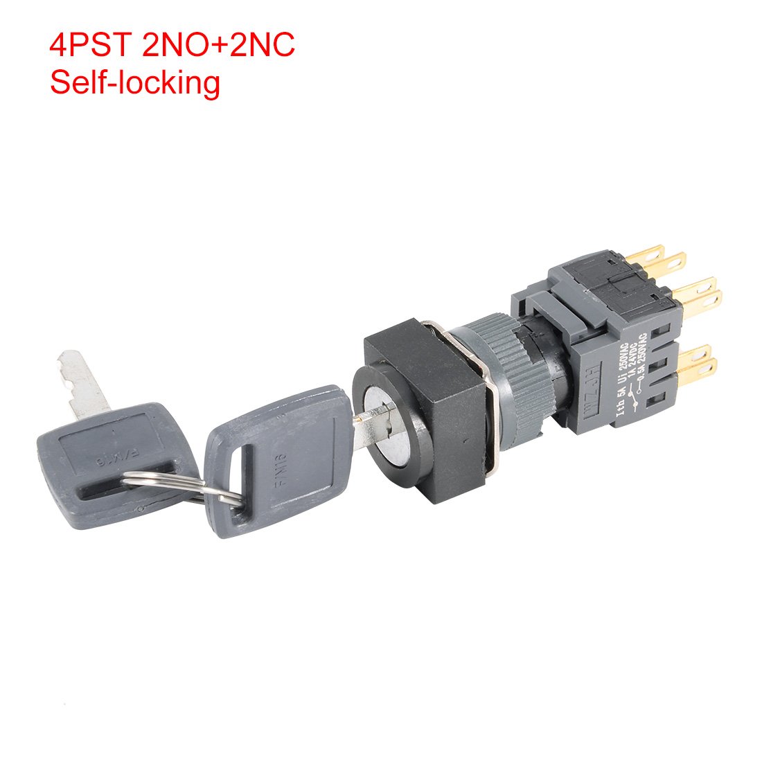 interruptor electronico AC 250V 5A Cuadrado 16mm Montaje 3 Posiciones Enganche DPDT Selector de encendido-apagado Interruptor de bloqueo de llave con 2 llaves