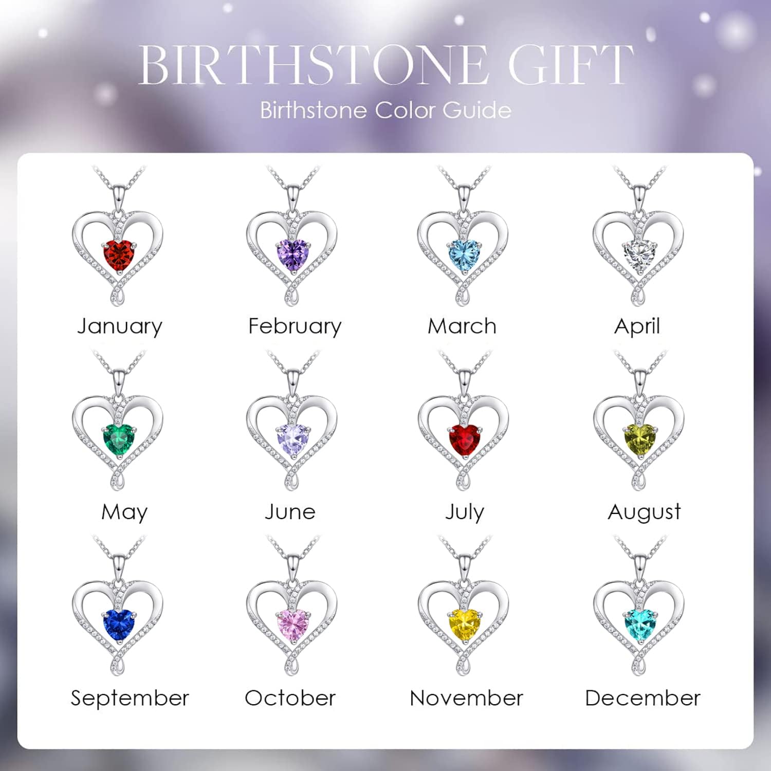 Birthstone Necklace for Women, 18K White Gold Heart Necklace Filled 925 Sterling Silver, Diamond Womens Jewelry Christmas Gifts for Women Wife - Image 4