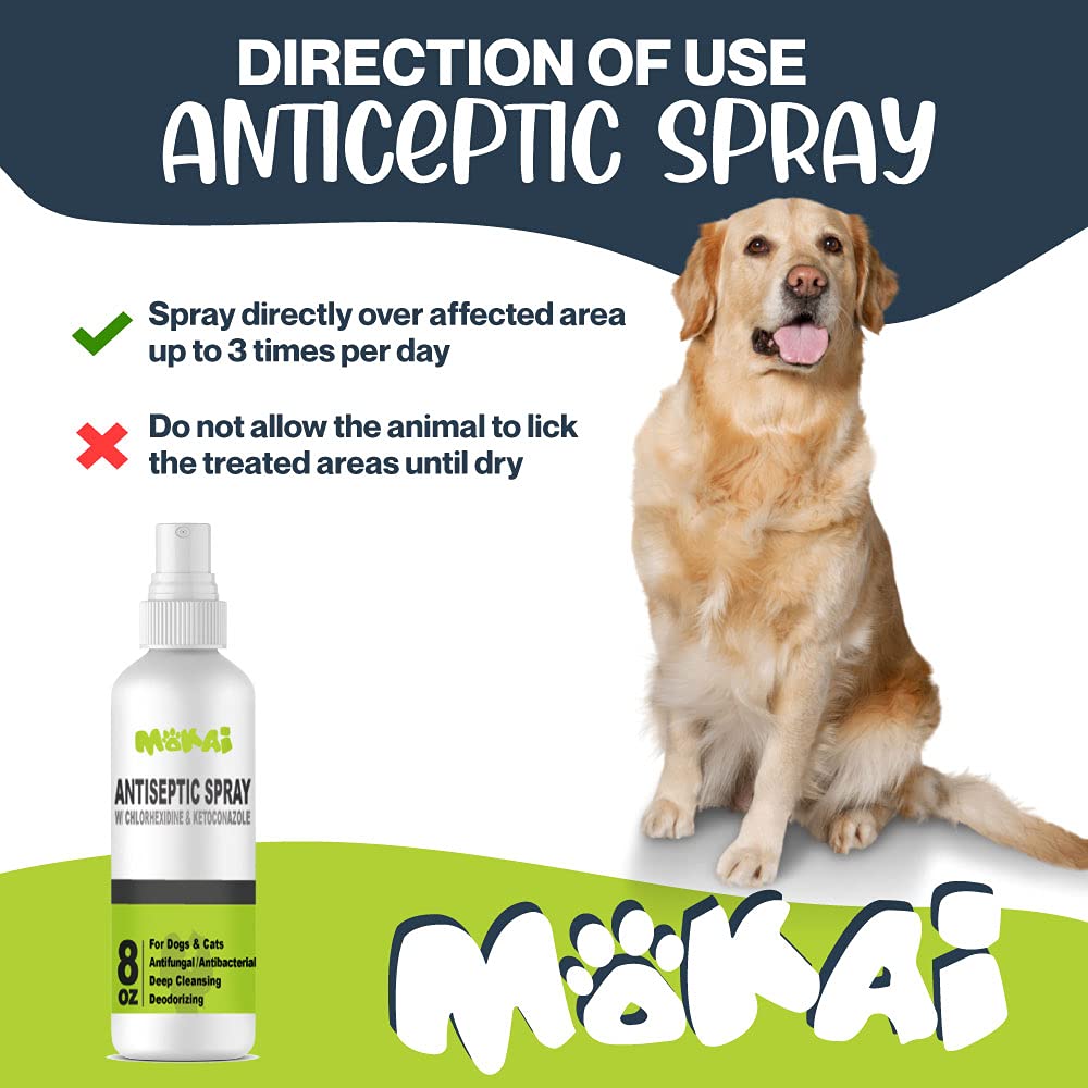 MOKAI Spray for Dogs Cats and Horses w/Chlorhexidine Ketoconazle Anti