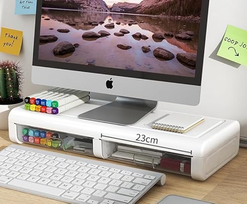 Lunyong モニター台 机上台 2段式 パソコンスタンド 引き出し付 高さ9/15cm PCスタンド パソコン台 軽量 コンパクト 耐荷重40kg 家庭用 オフィス( (A高さ9cm,とうめいしょく)