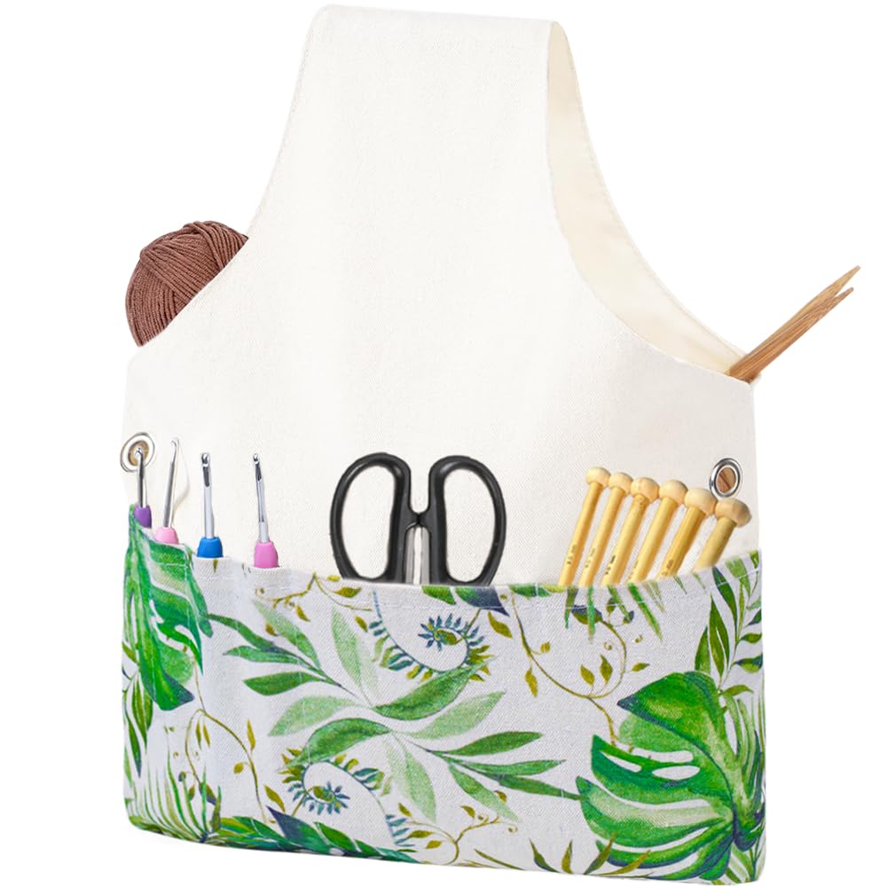 TOGETRUE Yarn Bag, Knitting Crochet Tote Bag, Lightweight Yarn Storage Bag Organizer, Travel Knitting Wrist Bag, Yarn Tote Bags for Crocheting, Holding Yarn, Knitting Needles (Green Leaves)