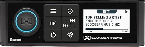 SoundExtreme Marine Single-DIN tamaño impermeable AMFM Bluetooth Powersports Radio estéreo de 200 vatios con controlador LED incorporado de 4 zonas
