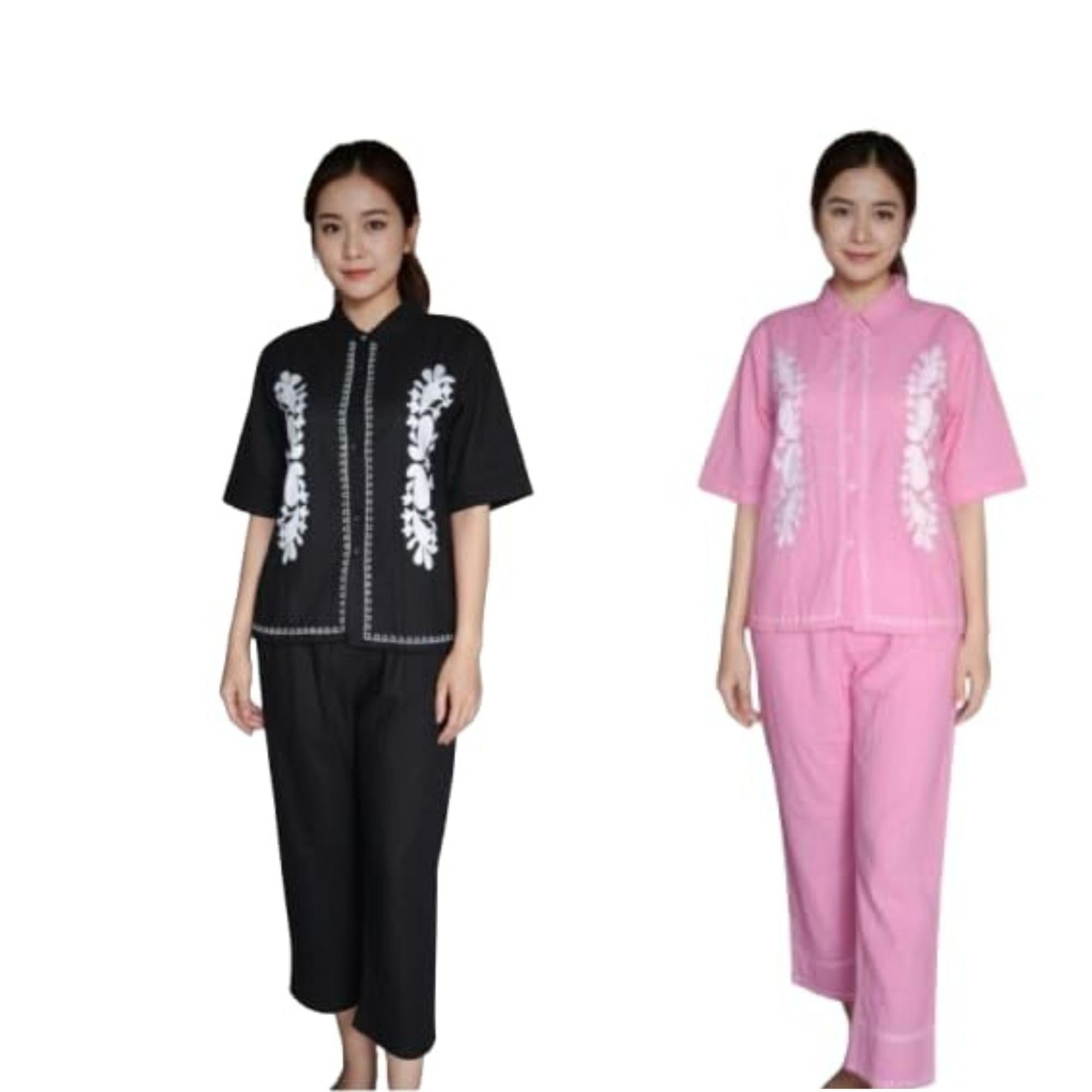Women's Cotton Night Suit Combo Pack of 2 | Half Sleeve Button-Down Nightwear with Pyjama | Soft & Comfortable Sleepwear & Loungewear for Women Black, Pink-image-9