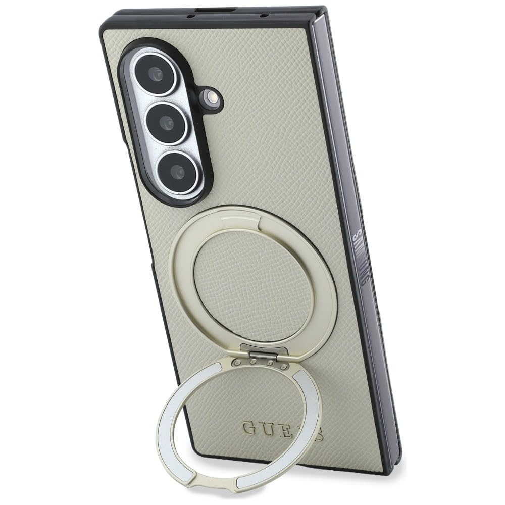CG MOBILE Guess - Supporto magnetico ad anello con logo classico granulato, compatibile con custodia MagSafe per Samsung Galaxy Z Flip8 (beige)