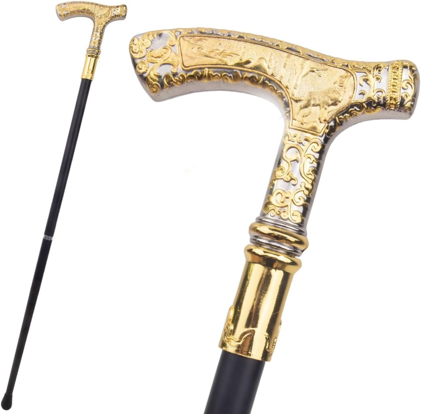 35 in Golden White Wolf Luxury Pattern Walking Stick, Party Fashion Elegant Walking Stick Decorative Cospaly Cane