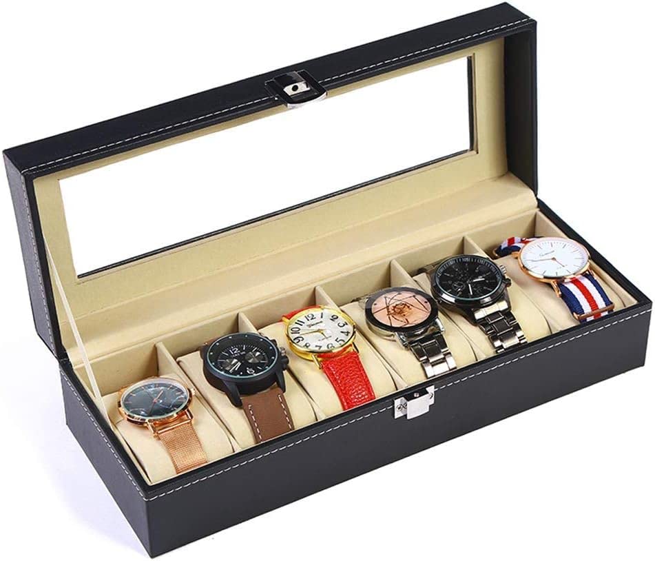 BESTOTTAMBESTOTTAM Watch Box for Men,6 Slot Watch Display Case Organizer Jewelry Storage Black