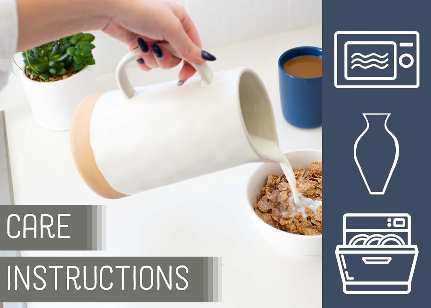 Nat & Jules Large Raw Bottom Matte White 48 ounce Ceramic Pitcher Jug - Image 3