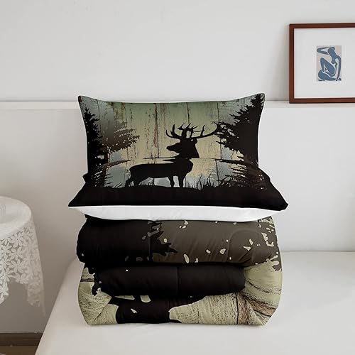 Miniatura 5 de Juego de edredón de silueta de ciervo, juego de ropa de cama rústica de 3 piezas para niños, adolescentes y adultos, decoración de habitación, juego
