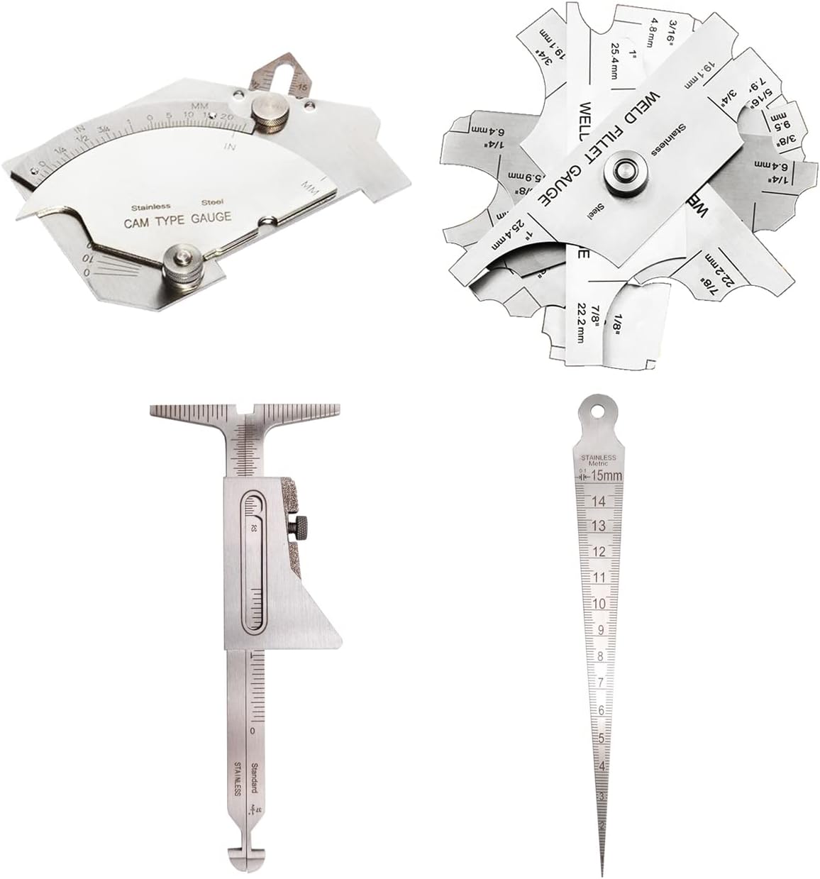 Weld Gauge Set Includes Cam Type Gauge and Weld Fillet Gauge and Hi-Lo Gauge and Taper Gauge