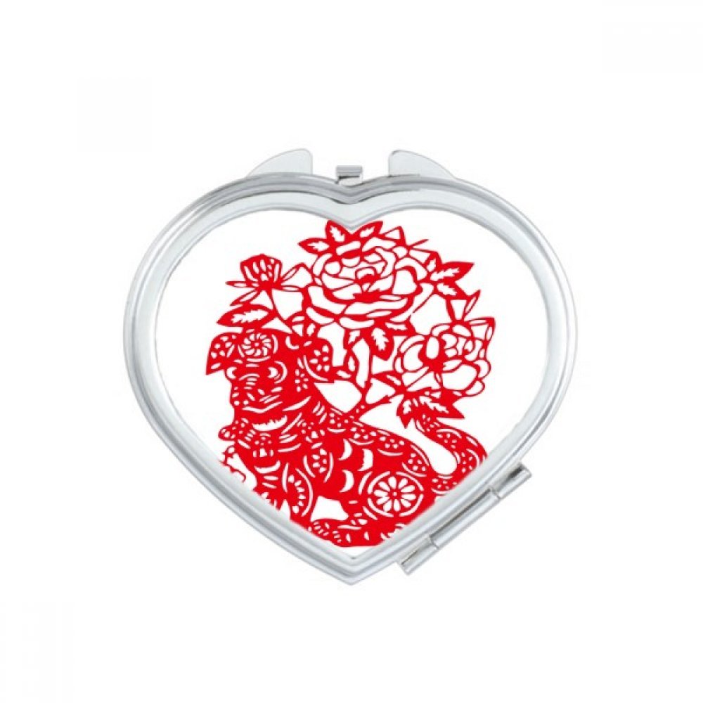 Miroir de maquillage compact portable mignon avec motif papier découpé chinois multicolore