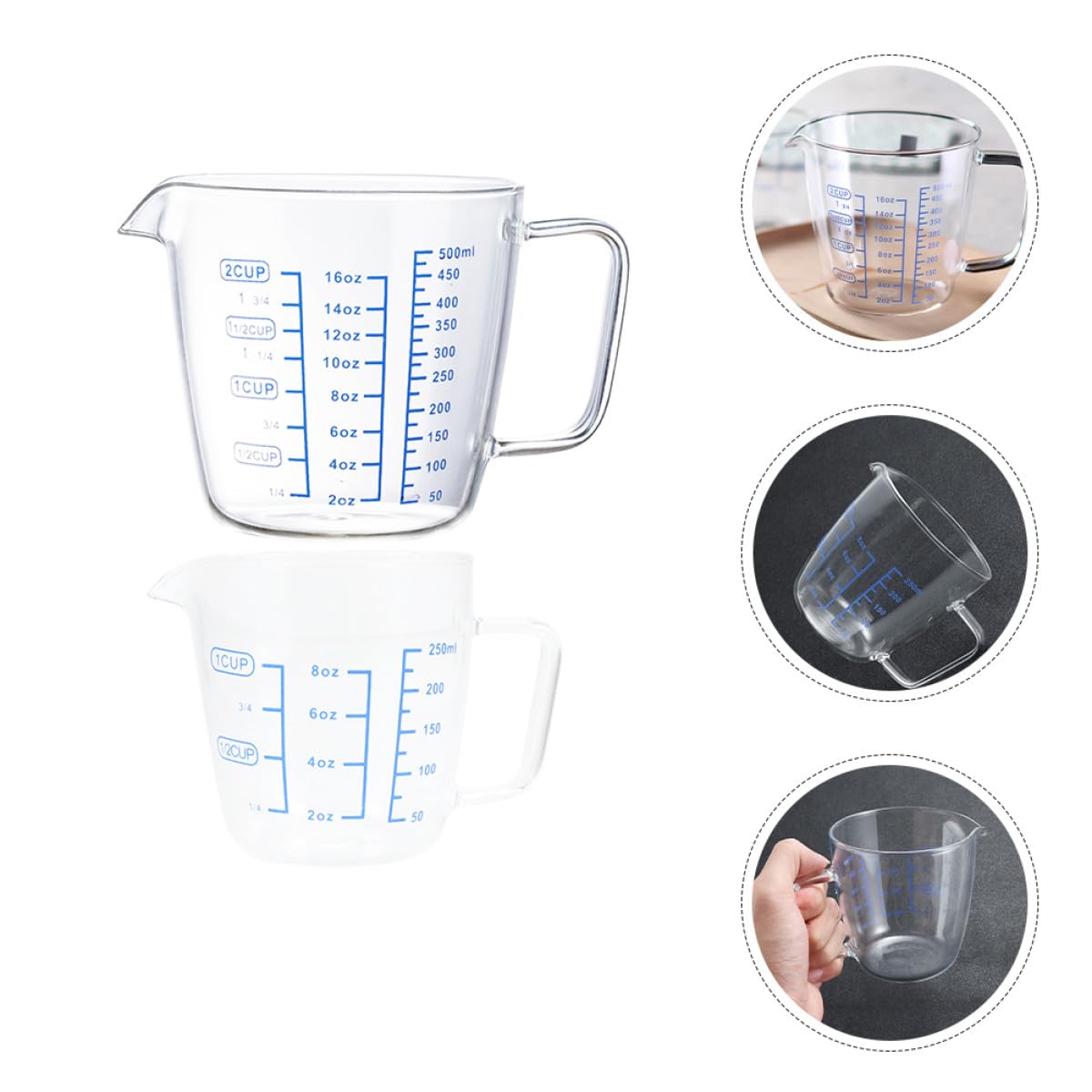 jojofuny Tazas Medidoras de y Resistencia al Desgaste Juego de 2 de 250ml y 500ml Medición Clara para Cocina y Restaurante