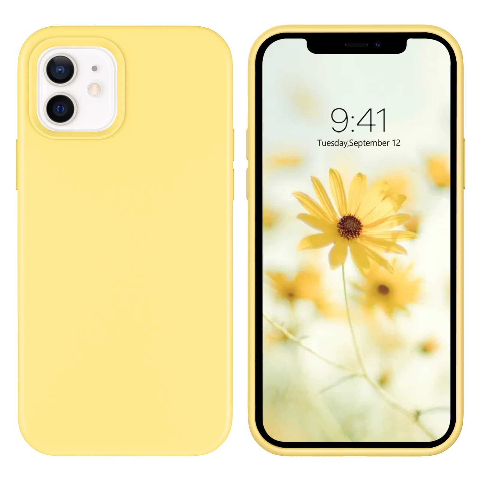 Photo 1 of DOMAVER for iPhone 12/12 Pro Case Smooth Liquid Silicone Soft Gel Rubber Microfiber Lining Cushion Protective Cover Compatible with iPhone 12/12 Pro- Yellow
