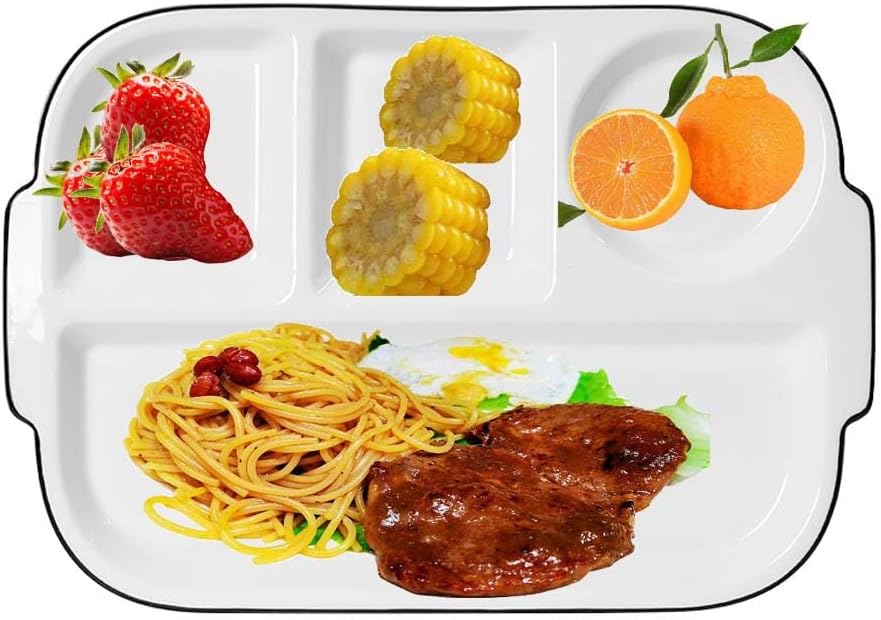 12inch Ceramic Divided Plate,4 Compartment Portion Control Plate,Reusable Bariatric Plate for Adults,White Dinner Plates for Daily Use,Dessert Plates for Balanced Meal