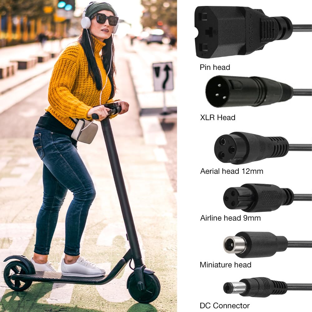 Caricatore Monopattino Elettrico, 42V 2A Caricabatteria per Scooter Elettrico con 6 Connettori per Xiaomi Scooter,36V Hoverboard,Bici Equilibrata,Drifting Board