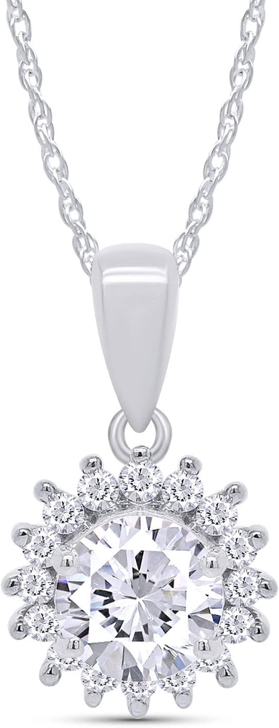 SAVEARTH DIAMONDS 1.20CT Moissanite Necklaces for Women 925 Sterling Silver Necklace with Moissanite Diamond 18K Plated Flower Pendant Dainty Jewelry for Women Men Mom