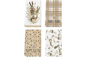 Artoid Mode Buffalo Plaid Bunny Rabbits Happy Easter Dish Towels (Set of 4)