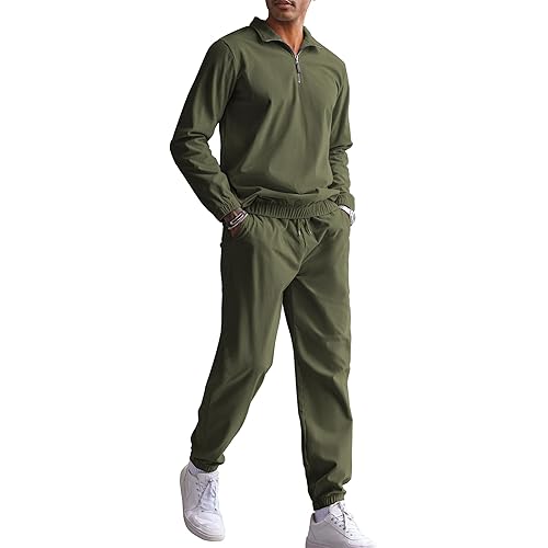 COOFANDY Men's 2 Piece Outfits Casual Long Sleeve Quarter Zip Polo Shirt Corduroy Pant Sets Fall Fashion Tracksuits