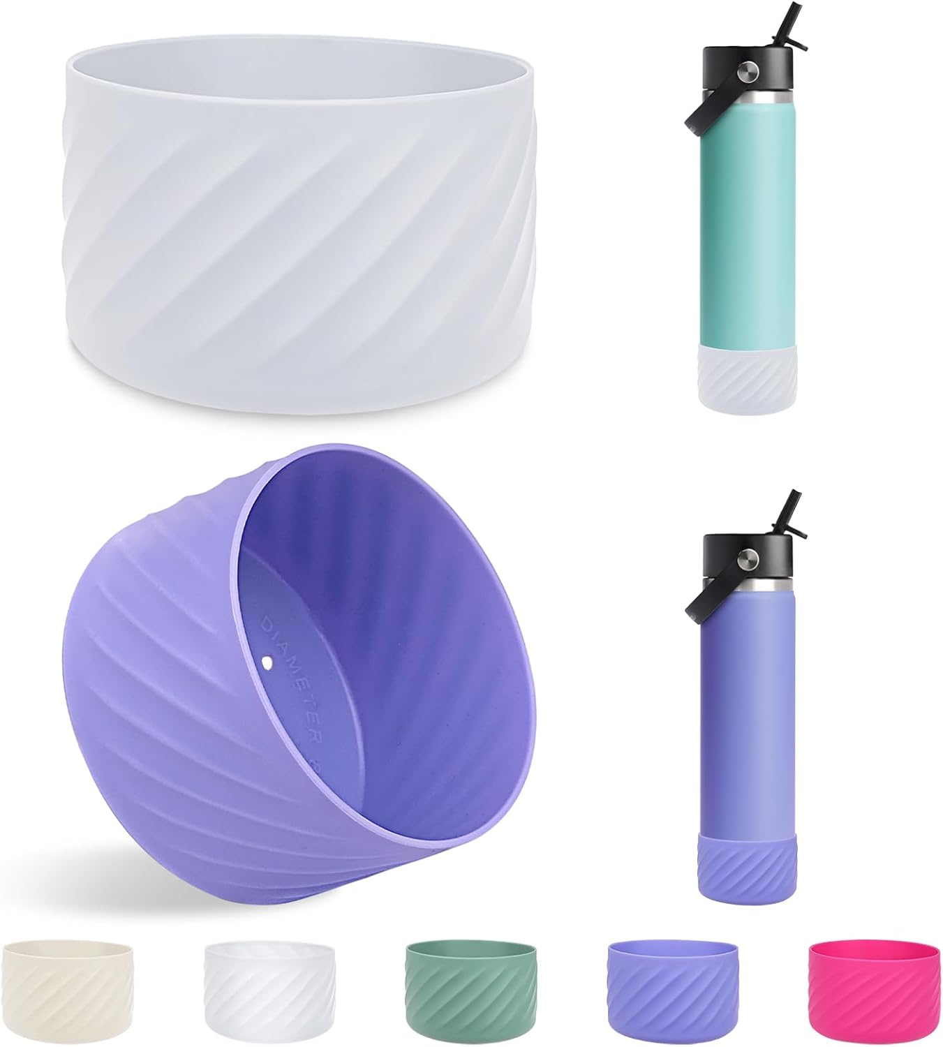 2pc Protective Silicone Boot Bumper for Hydro Flask Wide Mouth, Silicone Base Sleeve for Hydro Water Bottle and Other Brand Water Bottle accessories(Boot size: 2.83inch Bottom Diameter)