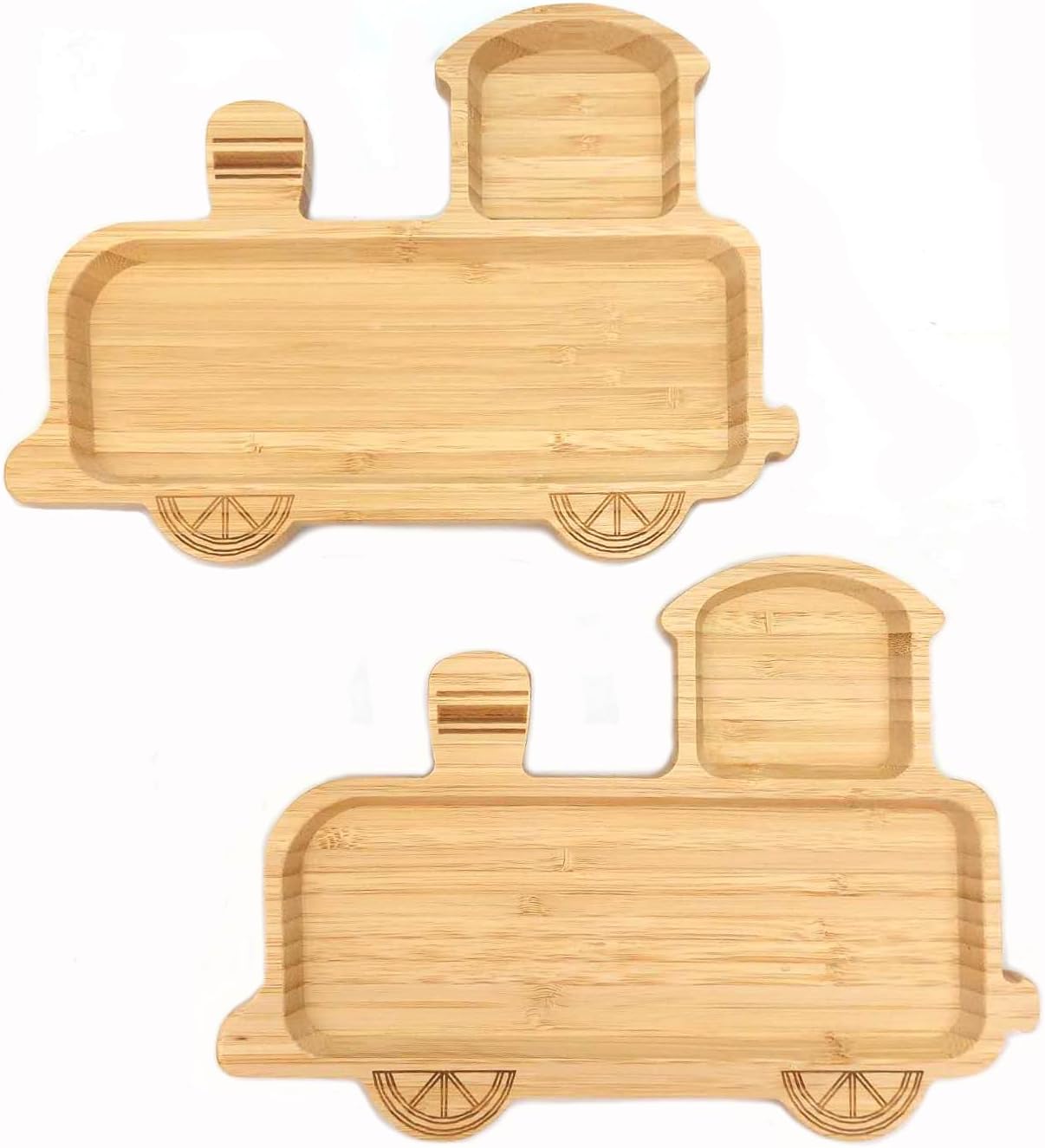 JB HOME COLLECTION 4913, Bamboo Train Shaped Food Plate for Snacks Appetizer Fruit Vegetable | Children Meal Plate | Picnic Kitchen Party | Eco-Friendly Plates, 11"x7.75", 2 Pack