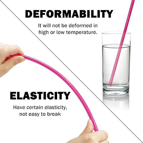 Miniatura 5 de Pajitas de plástico reutilizables, 12 popotes de plástico coloridos, sorbete duro de 11 pulgadas de largo con cepillo de limpieza, color rojo rosa