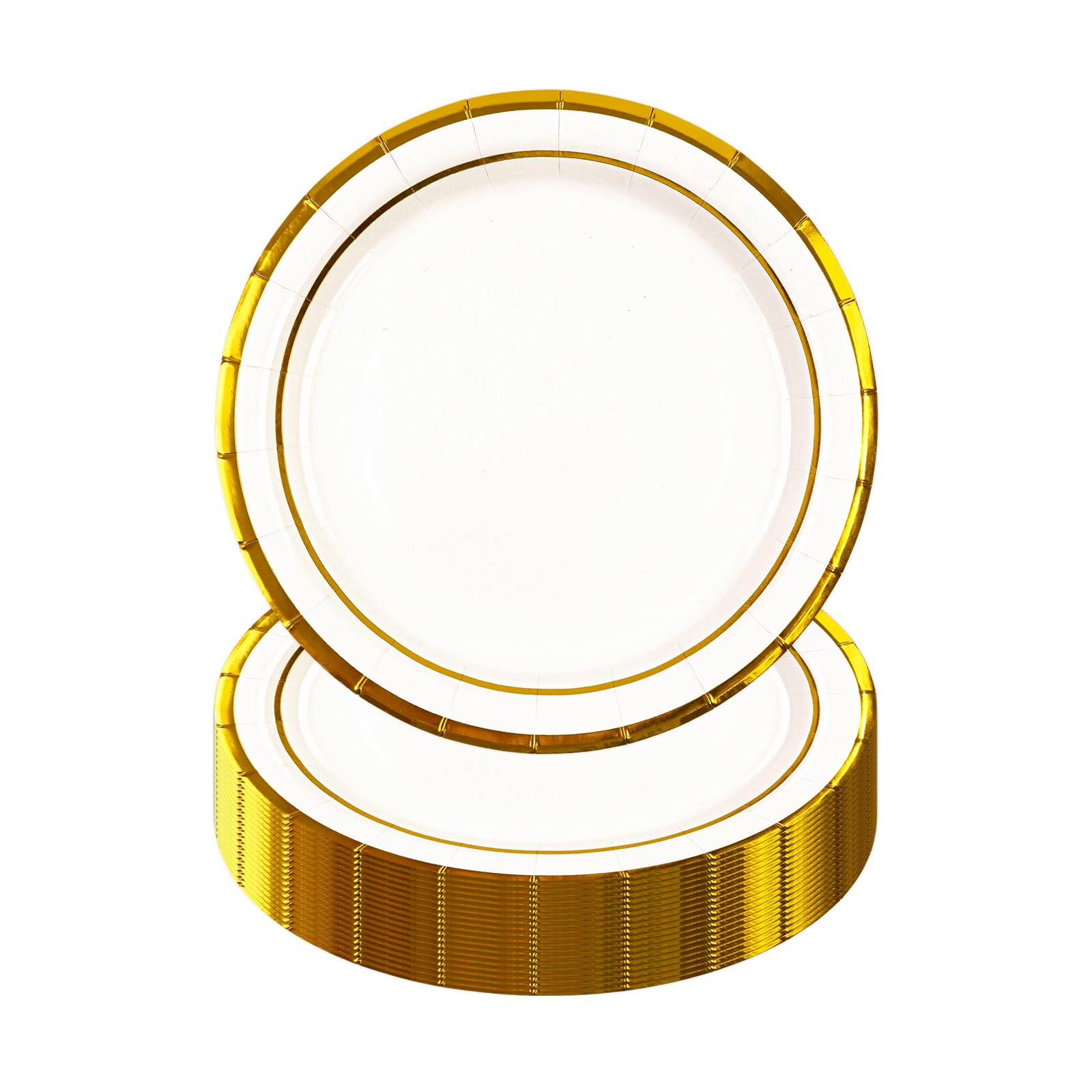 HiEnjoin 50pcs White Party Plates, 7inch Gold foil Disposable Plates, Birthday Party Paper Plates, Suitable for Desserts, Anniversaries, Birthday Celebrations and Wedding Celebrations