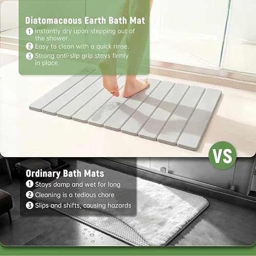 Miniatura 6 de Tapete de baño de piedra para absorción de agua, tapete plegable de piedra de diatomita, antideslizante y de secado rápido, tapete de baño cuadrado