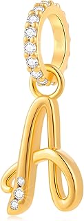 GEMDAZZ 18k Yellow Gold Plated 26 Letter Dangle CZ Charms, 925 Sterling Silver Complete