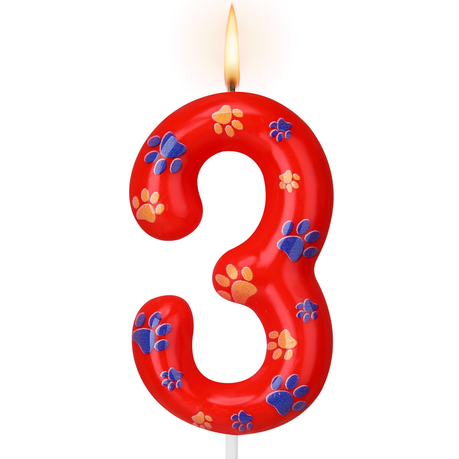Conelist Number 3 Dog Paw Birthday Candles Dog Patrol Toppers Candles Numeral Birthday Cake Topper Boy Girl Paw Party Decoration Patrol Party Supplies
