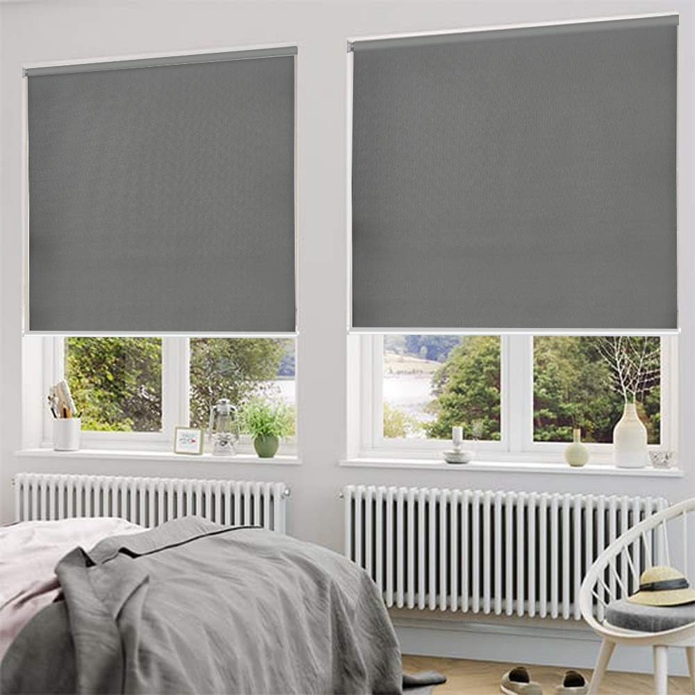 100% Blackout Window Roller Shades, Striped Jacquard Blinds with Thermal Insulated, Roll up and Down Shades, Easy Installation for Home and Office(36 x 72 inches, Dark Grey)