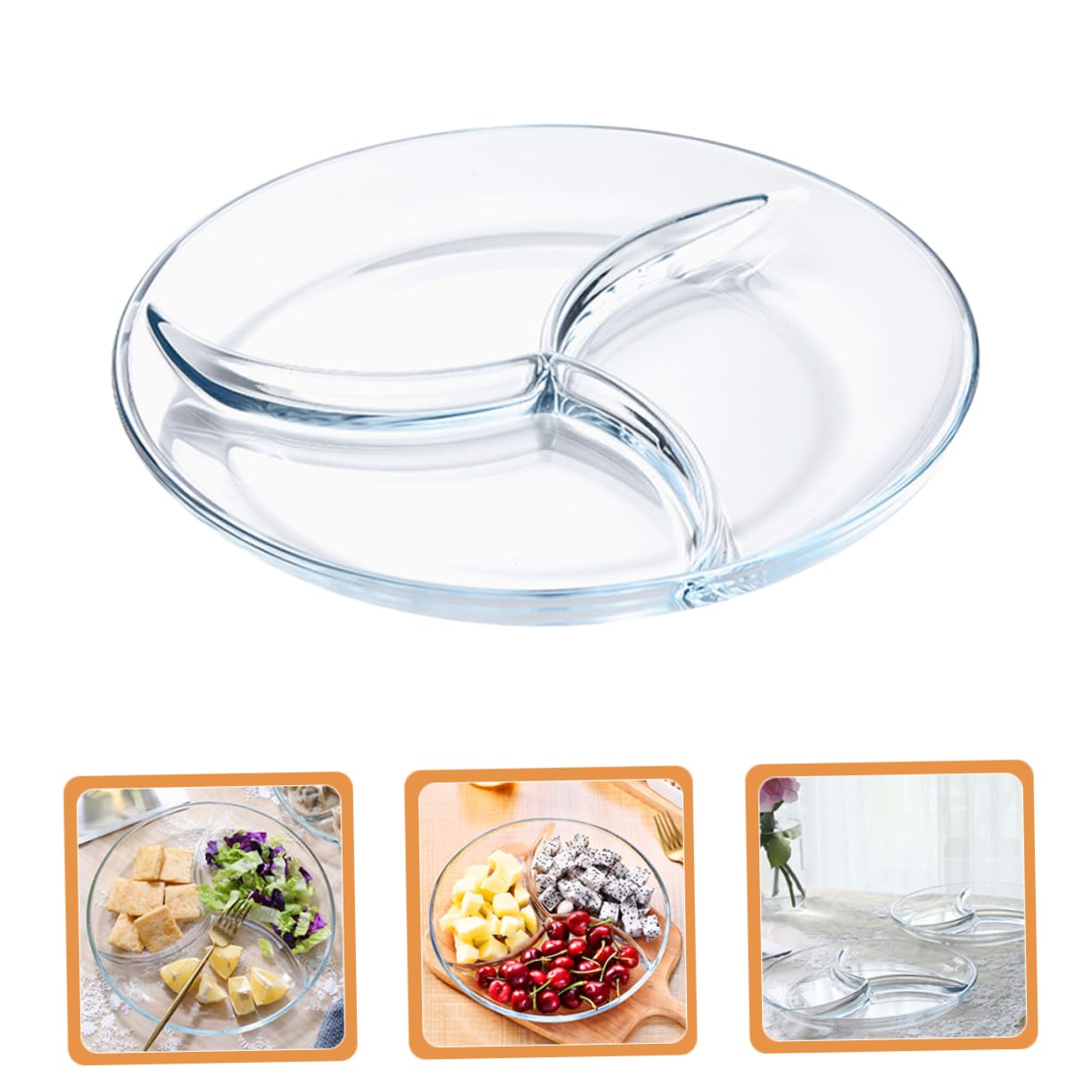 OUNONA Unterteilte Snackschale mit 3 Fächern aus Gehärtetem Glas und Mikrowellengeeignet Leicht für Picknicks und Outdoor Dining