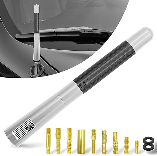Antena automotriz corta de 4.7 pulgadas, antena de fibra de carbono para automóvil, bandera estadounidense, señal de radio AMFM para automóvil, SUV,
