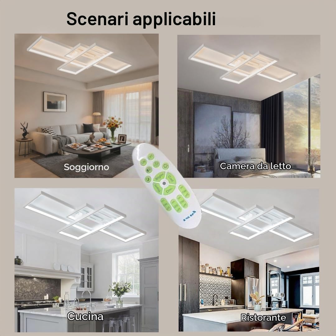 Plafoniera LED Soffitto Moderna,Plafoniera Salotto Dimmerabile, 115W Quadrata Geometrica Lampada Da Soffitto,per Decorativa Soggiorno, Camera da Letto,Sala da Pranzo,Cucina,Ufficio,140cm, Bianco