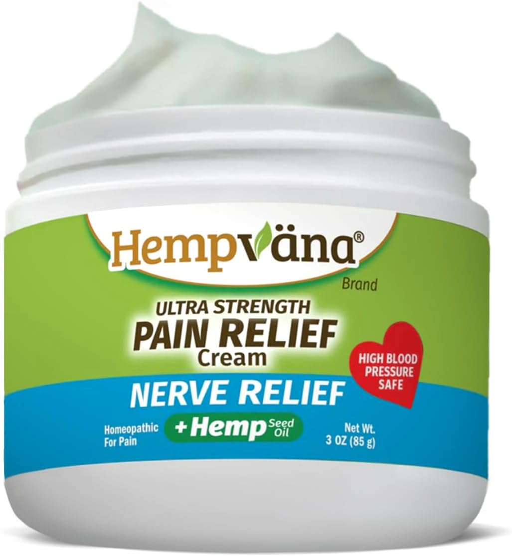 Hempvana Ultra-Strength Nerve Relief Cream w/100% Pure Hemp Seed Oil, AS SEEN ON TV, Relieves Nerve Pain, Shooting Pain, Joint Pain, Tingling, Muscle Cramps, Crawling Sensations, 3 oz Jar
