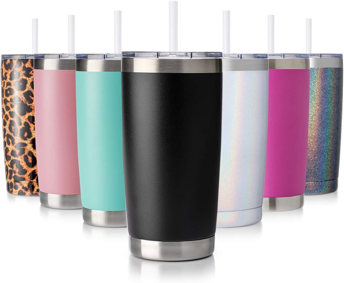 CIVAGO 20oz Tumbler with Lid and Straw, Stainless Steel Vacuum Insulated Coffee Tumbler Cup, Double Wall Powder Coated Leak-proof Travel Coffee Mug Cup (Black, 1 Pack)
