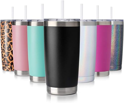 CIVAGO - Vaso de acero inoxidable, con tapa y popote, 20 onzas, doble pared con aislamiento al vacío, taza de café reutilizable, recubrimiento de