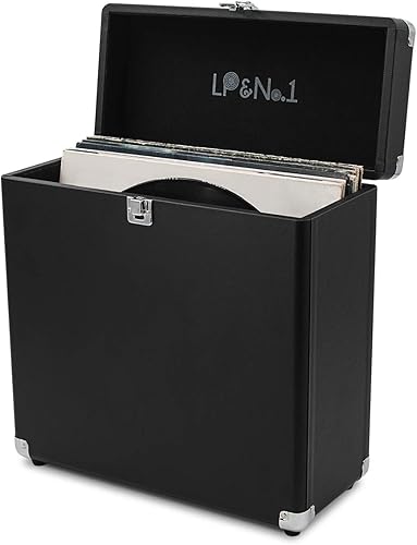 LP&No.1 Estuche de almacenamiento de discos de vinilo vintage, caja de transporte de vinilo, color negro