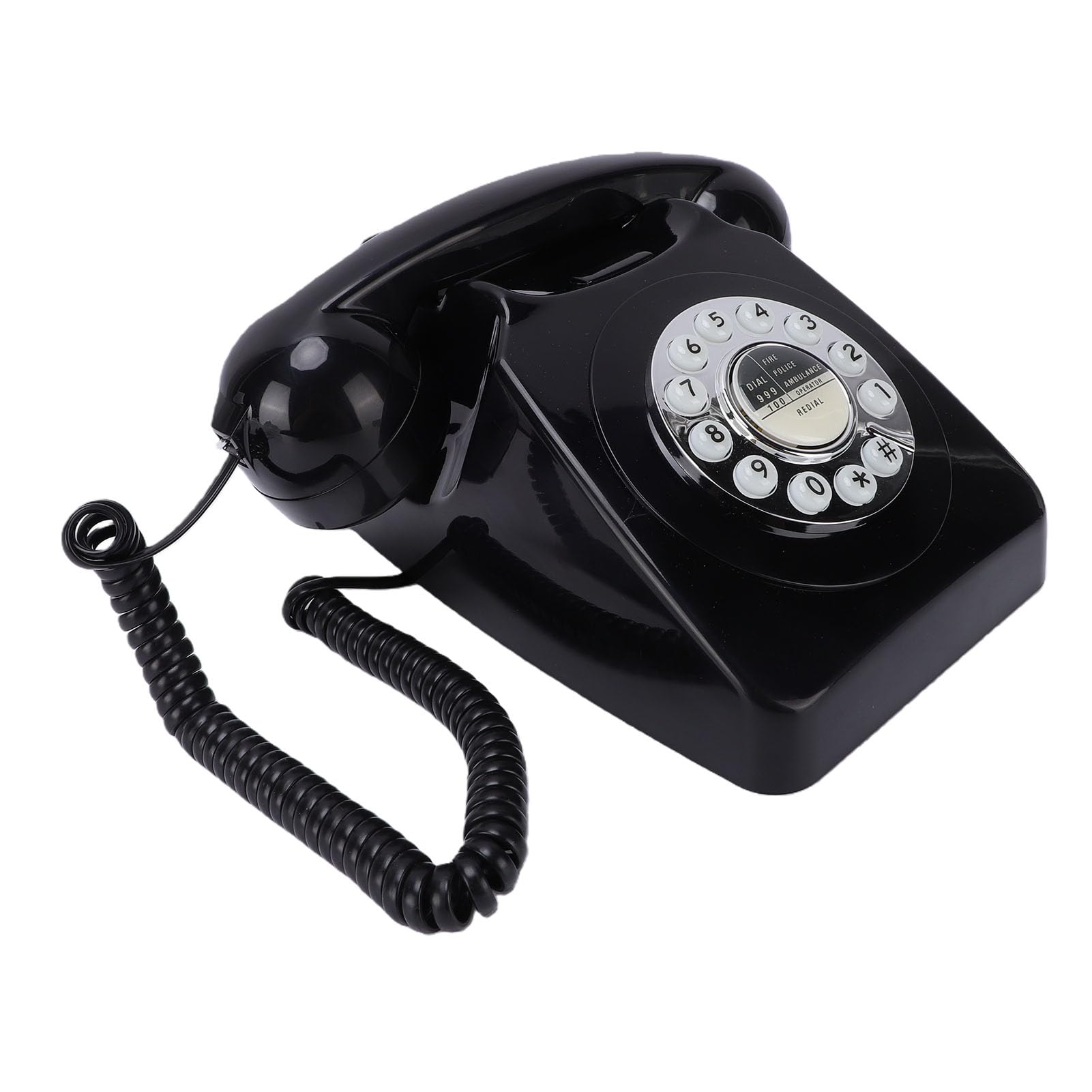 ASHATA Retro Przewodowy Telefon Stacjonarny, Klasyczny Telefon Domowy w Stylu Vintage z Przyciskami Ponownego Wybierania, Złącze RJ11, Zabytkowy Stacjonarny do Domowej Kuchni (BLACK)