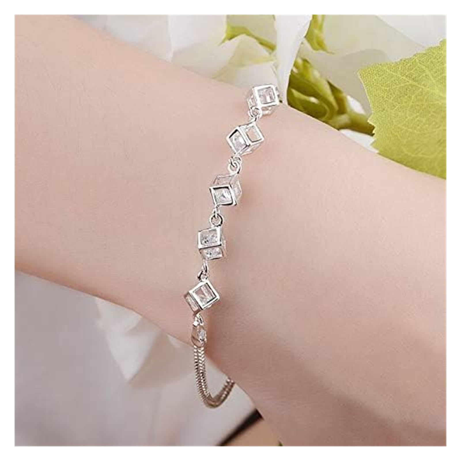 Bracciali Bracciali Gioielli da Donna Regalo da Donna Moda for Ragazze Bracciale Regolabile con Perline di Cristallo con Ciondolo Quadrato for Le Donne Bangle Party Perline