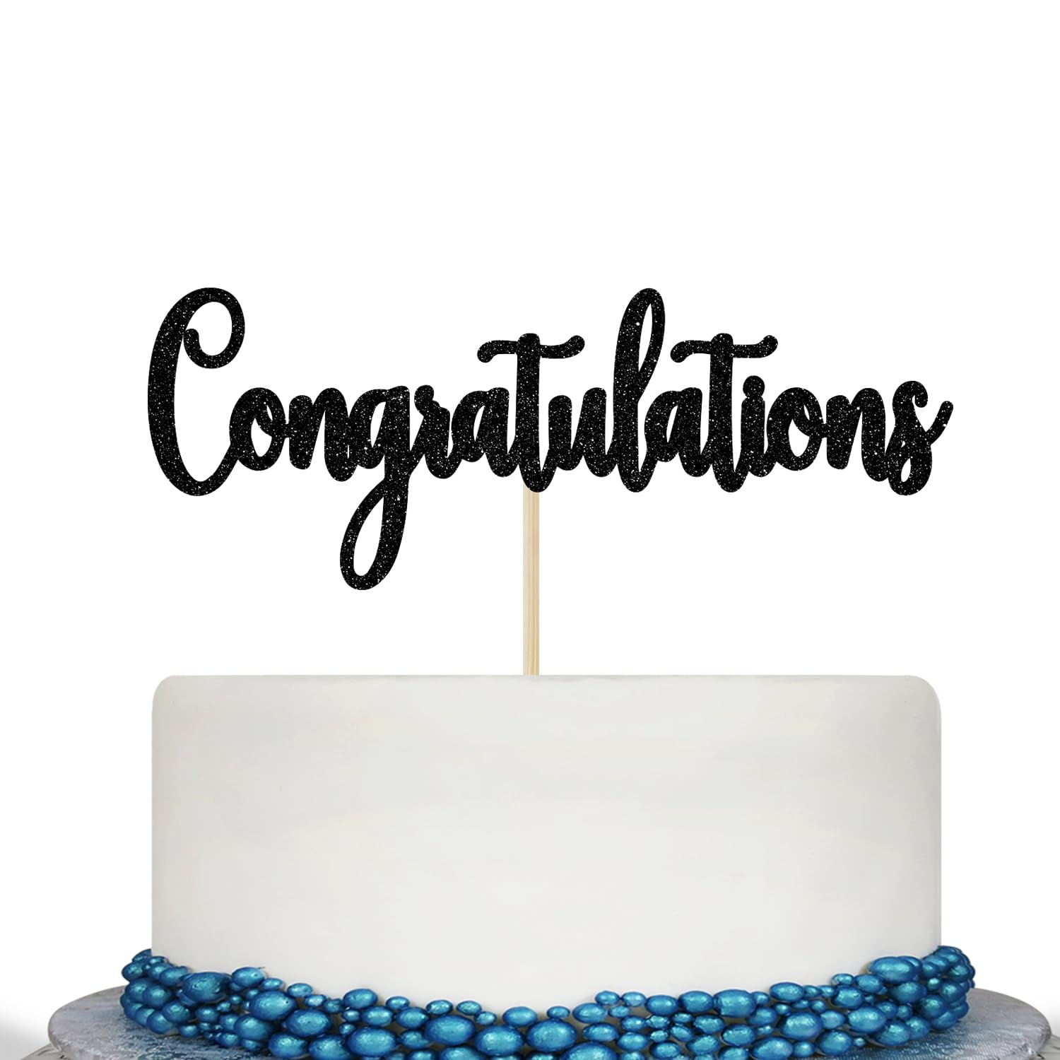 Black Glitter Congratulations Cake Topper - Congrats Cake Topper - Graduation, Wedding, Retirement, Birthday, Anniversary, Celebration Party