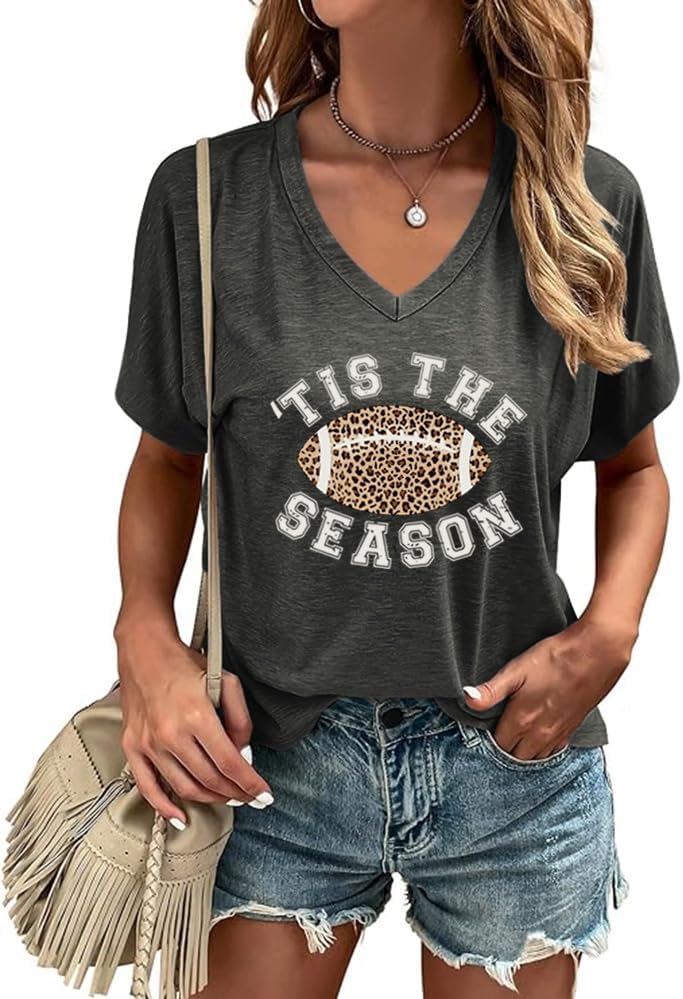 Game Day Football Shirts for Women: Football Mom T-Shirts Gameday Outfits Funny Vneck Short Sleeve Tees - Image 2