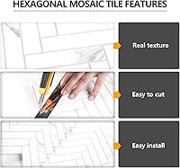 Vista 8 de Vamos Tile Azulejo autoadhesivo Statuario de PVC blanco para despegar y pegar, 10 hojas de azulejos autoadhesivos de PVC blanco para cocina, baño