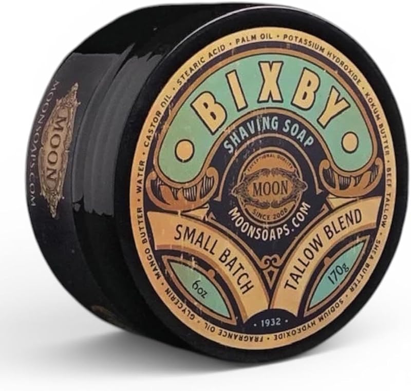 Sabonete de barbear Moon Soaps Bixby com sebo, fragrância aquática, chá preto, bergamota e baunilha defumada, 170 g